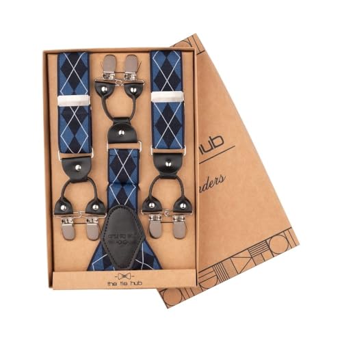Image of The Tie Hub Suspenders for Men Elastic Adjustable Y Back Braces with Strong Metal Clips for Wedding Formal Office Wear