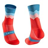 GKRQ Rennrad Socken Mittelhoch - Fahrrad Socken Herren 43-46 & Damen - Nylon Cycling Socken mit Komfortbund für Radfahren-green red black dark blue (red)