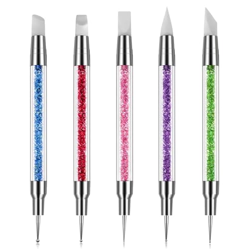 Hanyousheng 5 Pcs Pinceaux en Silicone Nail Art, Dotting Tool, Double Tête Pinceau Nail Art Ongles, Dotting Tool Nail Art, Sculpture Stylo Kit, Pinceaux Ongles, pour...