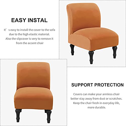 Searchi Armless Accent Chair Covers Stretch Velvet Slipper Chair Slipcover Furniture Protector, Chair Cover Without Arms Removable Washable For Living Room Hotel(Velvet Orange) #TOP1