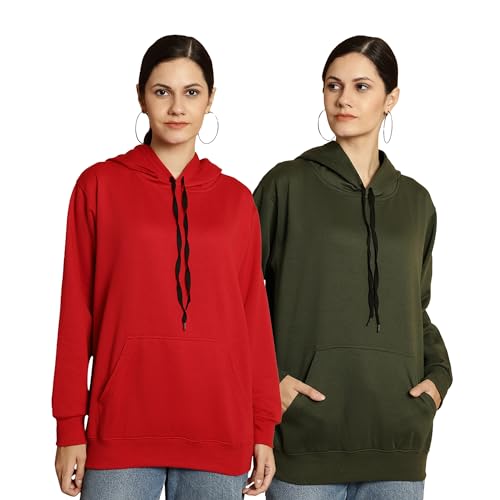 Image of Mack Jonney Solid Hooded Cotton Fleece Sweatshirt for Women (Pack of 2)-MACK50923
