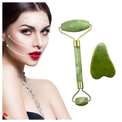 Vockvic Jade Ansiktsroller med Gua Sha skrapa, Ansiktsmassage Hudvård Anti-Aging Naturlig Jadesten Nacke Hudvård Tool, Skönhetsgåva Minskar Rynkor och stramar huden