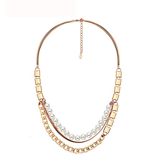 Multi -Layer -Simulierte Perle Roségold Farblegierung Kettenketten für Frauen Schmuck