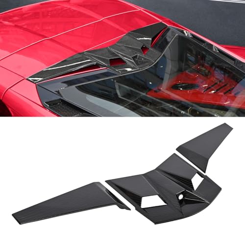 BILLFARO Rear Decklid Rearview Camera Cover and Window Spoiler Trim Strips Carbon Fiber Pattern Windshield Spoiler Trim Panel Overlay for Corvette C8 Stingray Z51 2020+ for C8 Z06 2023+/E-Ray 2024+