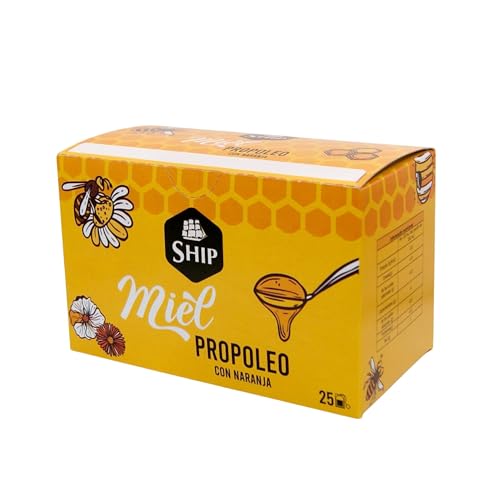 Ship - Infusión de Propóleo con Miel - Caja de 25 Unidades - Sabor a Naranja - Contribuye al Bienestar Respiratorio - Fortalece el Sistema Inmunológico - Propiedades Antibacterianas