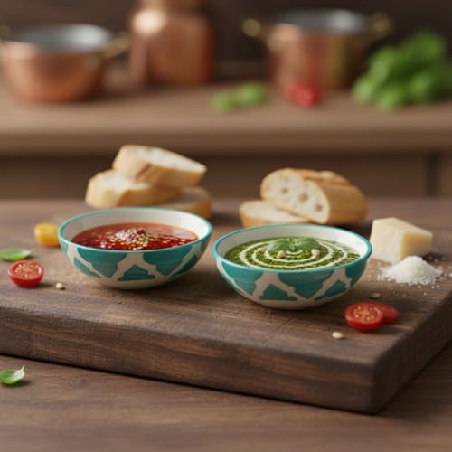 Image of Dessert Bowls, Dinnerware Sets Sauce Snack Serving Round Printed Bowls for Dining Table, Daily Meals, Lunch Dinner Serving, Small Restaurant, Cafe and Everyday Food Use (Green, Set of 4)
