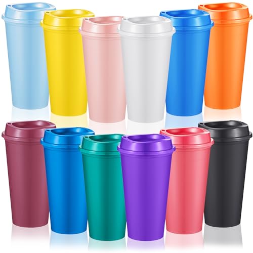 12 Pcs Reusable 16 oz Coffee Cups with Lids