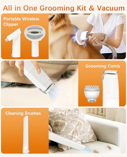 Dog-Grooming-Kits-Pet-Vacuum-Machine-Dog-Electric-Clippers-Pet-Grooming-Vacuum-for-Dogs-with-2L-Dust-Cup-6-Professional-Pet-Grooming-Kit-for-Dogs-Cats-White Dog Grooming Kits Pet Vacuum Machine Dog Electric Clippers Pet Grooming Vacuum for Dogs with 2L Dust Cup 6 Professional Pet Grooming Kit for Dogs Cats White