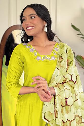 Image of Jwalin Women's Chinon Silk Kurta Pant Set with Dupatta