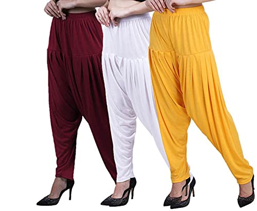 Image of CASUALS Women's Regular Fit Viscose Drawstring Patiala Harem Pants Combo Pack 3