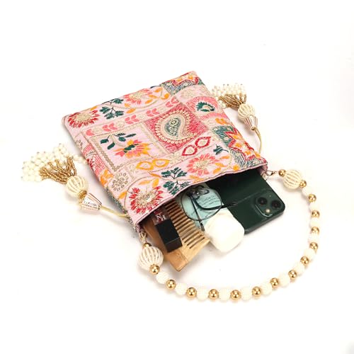 Image of LONGING TO BUY Indian Ethnic Pearls & Sequence Potli Bag for Women, Wedding Potli Bag and For Ethnic Wear