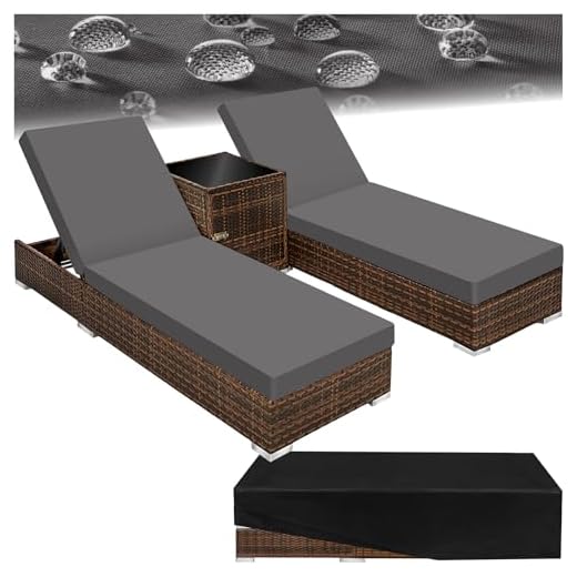 Chaise longue bain de soleil + Table en Aluminium et Résine Tressée + Deux set de housses + Housse de protection - diverses couleurs au choix - (Noir/Marron | No. 401499)