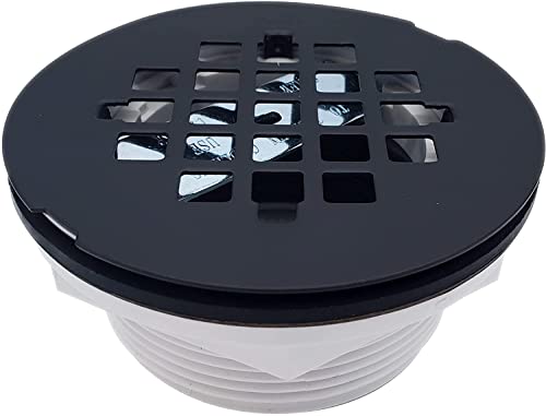 Image of Westbrass A206P-62 2 inch No-Caulk PVC Compression Shower Drain with 4-1 /4 inch Round Grid Cover, Matte Black