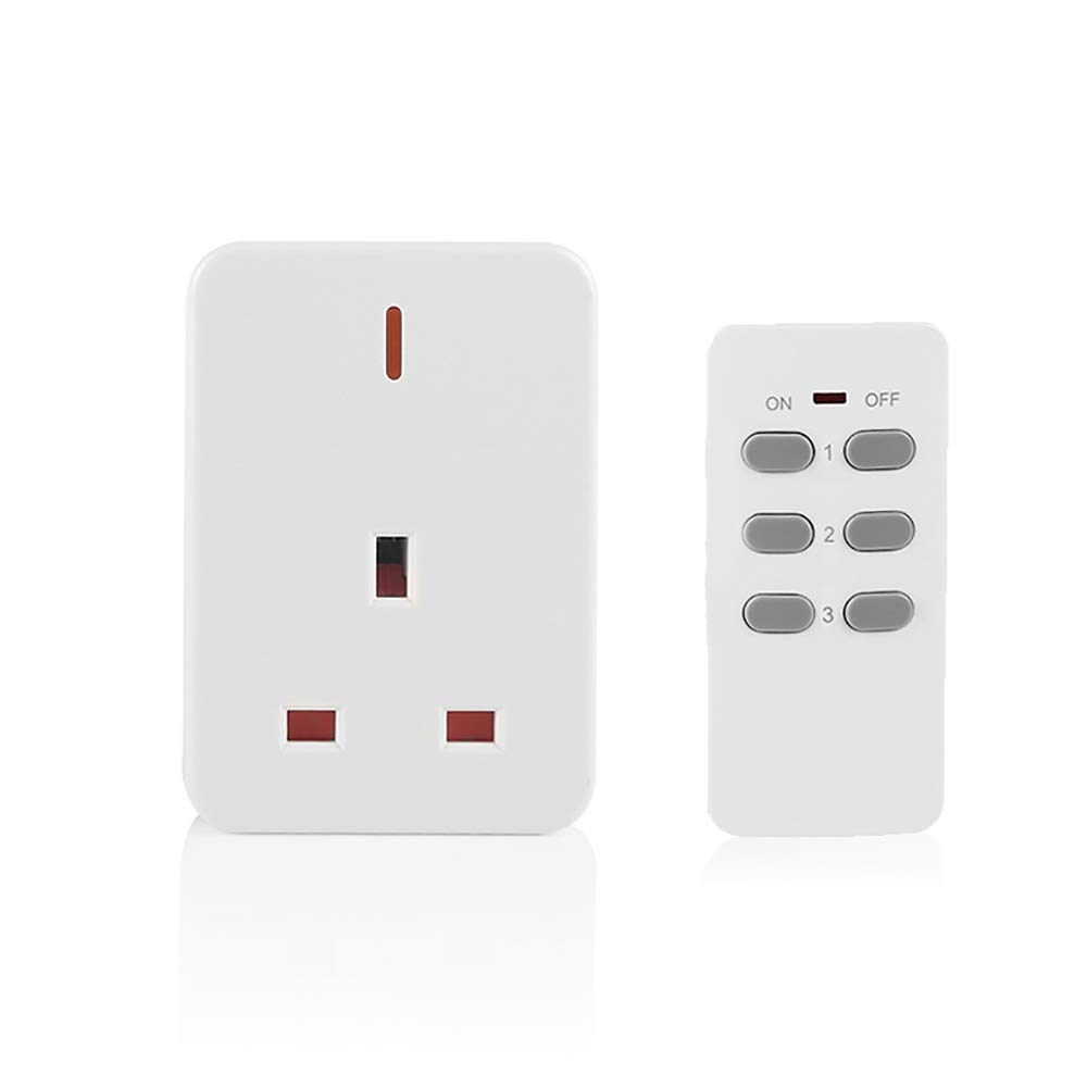 Palimpsest Remote Control Plug Socket, 13A/3000W Heavy Duty Wireless Light Switch, 30m/100ft Long Range, Programmable, CE and RoHS Listed, 1 Pack Socket and 1 Remote