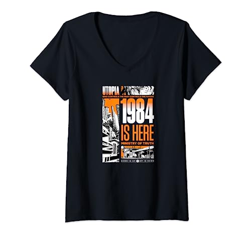 Womens 1984 is Here Dystopian Comic Streetwear Make 1984 Fiction V-Neck T-Shirt