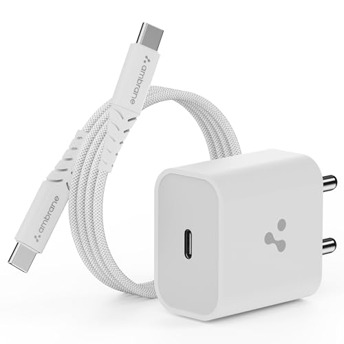 Ambrane 20W Type C Mobile Charger Adapter, Fast Charging for Android, iPhone 16/15/14/13/12/11/X (Pro,/Plus/Max Series), Samsung, Google Pixel & Oppo,Vivo Other Type C Enabled Devices, (M20,White