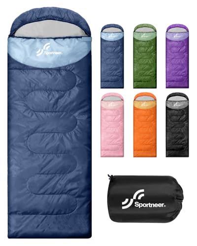Sportneer Sleeping Bags for Adults, Warm & Cold Weather Sleeping Bag for Adults Kids Boys Girls - Lightweight Compact Camping Gear Equipment, Traveling, Backpacking, Hiking
