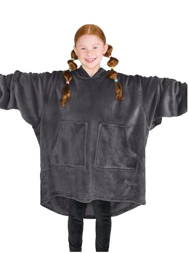 Bare Home Microplush Wearable Blanket with Split Front Pockets - Soft and Plush - Warm and Cozy - Adult &amp; Kid Sizes (Kids, Forged Iron Grey)