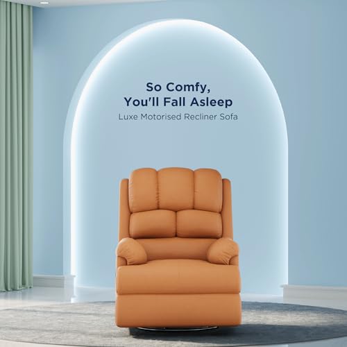 Image of The Sleep Company Luxe Motorised Recliner Sofa| Patented SmartGRID Technology | German Engineered Mechanism | 1 Seater - Superior Seat Comfort| Tan Leatherette | Free Installation