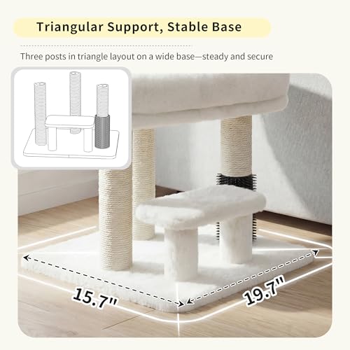 Image of Heybly Cat Scratching Post with Grooming Brush & Gentle Step, HSP001SWH | Small Cat Tree with 5 Full Sisal Posts, Removable Plush Bed, Stable & Space-Saving Cat Furniture for Indoor Cats, White