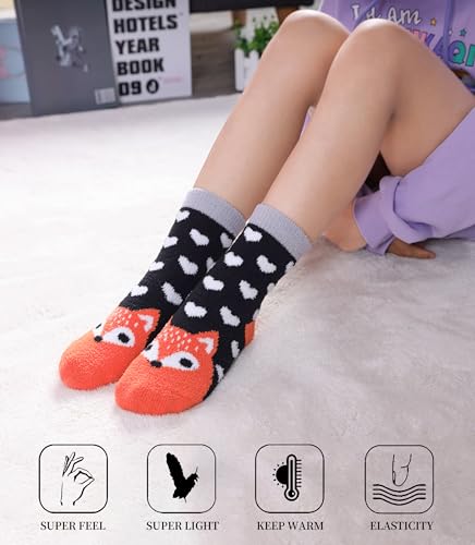 SDBING Kids Fuzzy Socks, Toddlers Non Slip Socks Boys Girls Cute Cozy Winter Warm Crew Socks with Grips 6 Pairs4