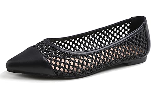 Image of FEVERSOLE Women's Woven Pointy Fashion Cutouts Breathable Knit Flat Shoes