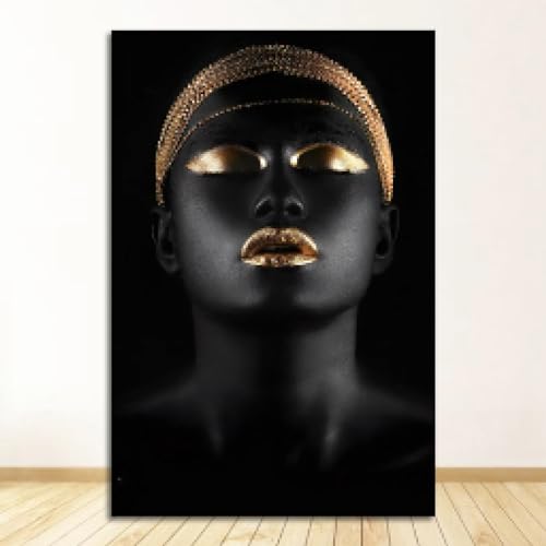 Impression d'art mural femme or et noir 70x100cm avec cadre