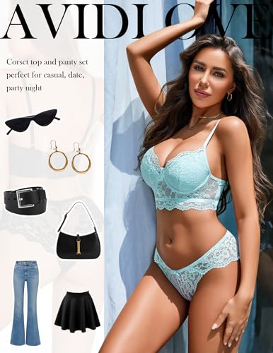 Image of Avidlove Lingerie for Women Lace Strappy Underwear V Neck Bra and Panty Sets 2 Piece Bralette Outfits