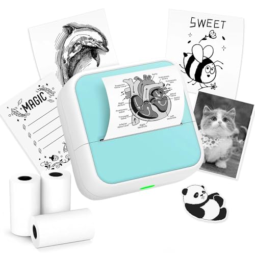 HiHTV Sticker Printer - Mini Sticker Maker Machine with 3 Roll Tapes, Bluetooth Portable Inkless Printpods Pocket Printer for Kids Study Notes, Anatomical Diagrams, Photos, Kids Gift