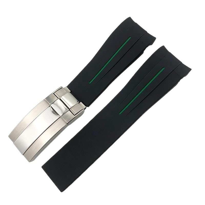 VELORE Correa de goma de 21mm y 22mm apta para Rolex DEEPSEA Sea-Dweller Submariner, correa de silicona deportiva resistente al agua en azul y negro(Black green,41mm SUB)