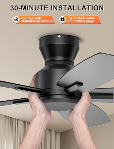 Ohniyou 42'' Low Profile Ceiling Fan No Light for Bedroom Kitchen, Black - image 6