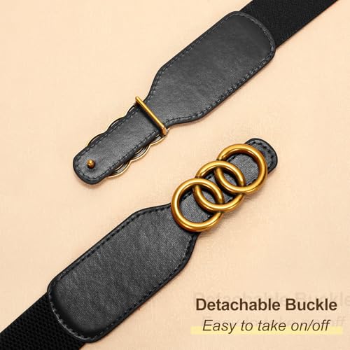 SUOSDEY Women Elastic Belt for Jeans Pants Dress Waist Belt Stretch Cinch Belt With Gold/Siver Buckle black3