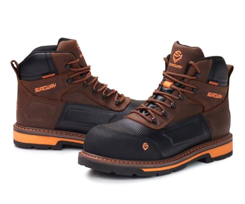 SUREWAY Men's 6" Soft/Composite Toe Heavy Duty Waterproof Work Boot GoodyearWelt Oil/Slip Resistant Dual-Density Comfortable Outsole Crazy Horse Leather EH Construction Industrial Safety Work Boots3