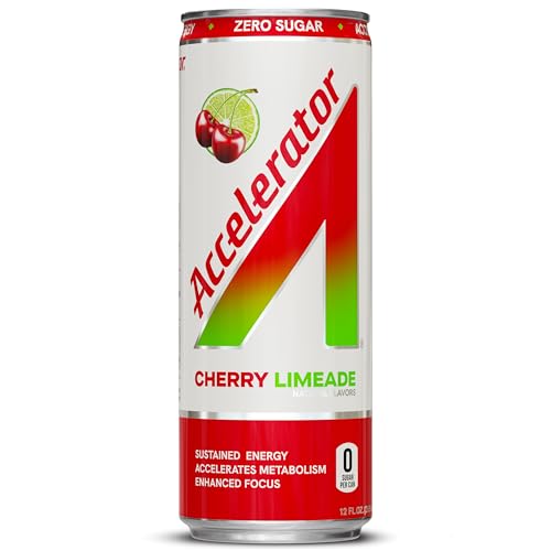 Image of Accelerator Energy Drink, Cherry Limeade 12oz can (24 pack), Zero Sugar, Sustained Energy from 100% Natural Caffeine (200mg from Green Coffee Bean & Green Tea extract)