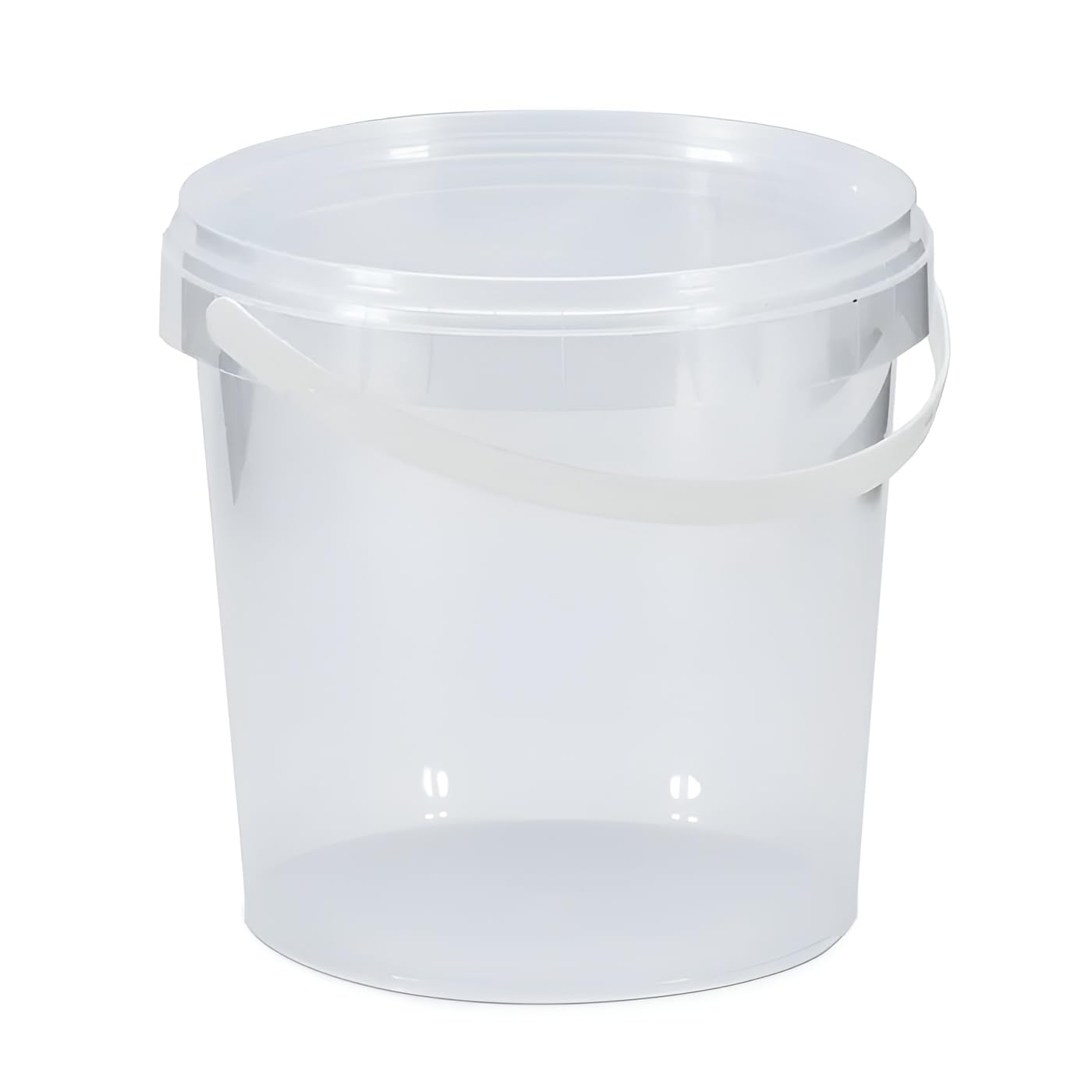 100 x 1L Plastic Bucket Pail + Handle & Lid - Heavy Duty ¦ Food Grade BPA Free ¦ Multi-use Fermentation Feed Dry Food Liquid Chemicals Hydroponics Storage Container CLEAR