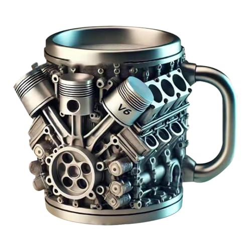 Motores V8 Copa de acero inoxidable, taza de café en de automóvil creativo, diseño de motor V8 y V6, accesorios divertidos para beber para entusiastas de las carreras, ventilador de autos