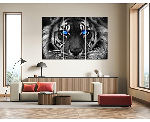Tiger Wall Art Tiger Blue Eyed Close-Up Picture Printed On Canvas Wall Decor Paintings Tiger Decorations Posters Artwork Framed 3 Piece Ready To Hang(24''Wx16''H) #TOP1
