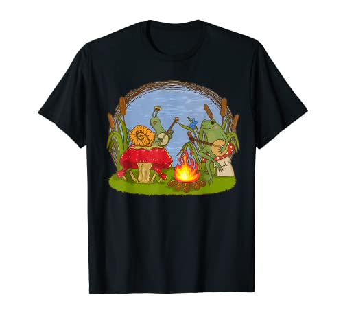 Cottagecore Estética Rana y Caracol Jugando Hongo Banjos Camiseta