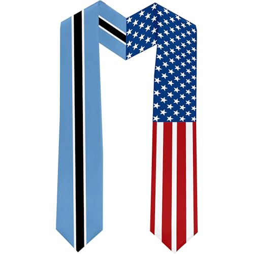 Bandera de Botswana y bandera de Estados Unidos 2025, bufanda de graduación para estudiantes internacionales (vestido de bachillerato y sombrero no incluidos), Botsuana y Estados Unidos, 72 Inch