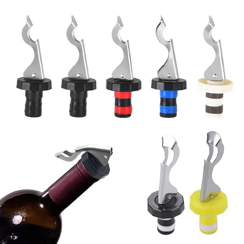 7 tapones de vino, tapas para botellas, tapas de champán de acero inoxidable, para ahorro de vino, cierres de cerveza para conservación hermética, cierres de vino