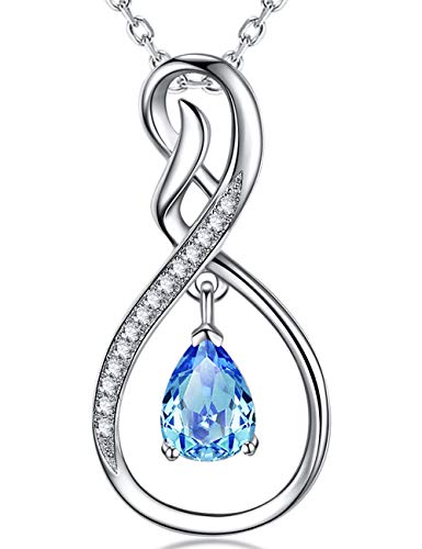 Accesorios para niñas Her Forever Love Infinity Jewelry Regalos de cumpleaños para esposa mamá Septiembre Octubre Piedras natales Zafiro azul Joyería de turmalina rosa para mujeres, Plata de