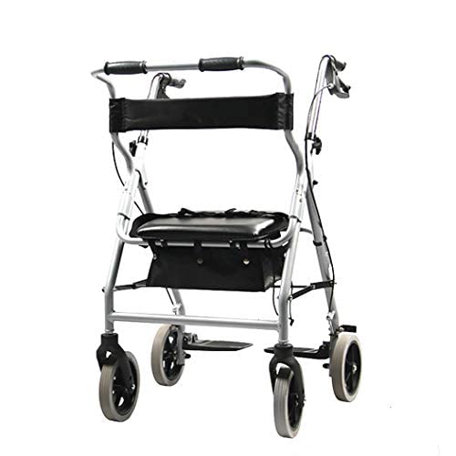 Andador portátil Plegable con reposapiés Desmontables, Andador, Silla de Ruedas con Asiento, 4 Ruedas para Interiores y Exteriores.