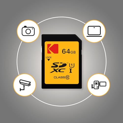 Image of KODAK 64GB 10-Pack SDXC Card, UHS-I U1 V10 Premium, up to 85MB /s Read Speed, for Full HD Video and High-Resolution Pictures, Compatible with SDXC Standard (10-Pack)