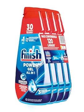 Finish Powergel Detersivo Lavastoviglie Fresh, Gel Lavastoviglie, 120 Lavaggi, 4 confezioni da 30 Lavaggi di Liquido Lavastoviglie