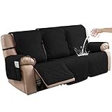 Genina Funda impermeable para sofá reclinable de 3 plazas, antideslizante, lavable, para sofá reclinable de 3 cojines, protector de muebles para perros, mascotas y niños (negro, sofá reclinable)