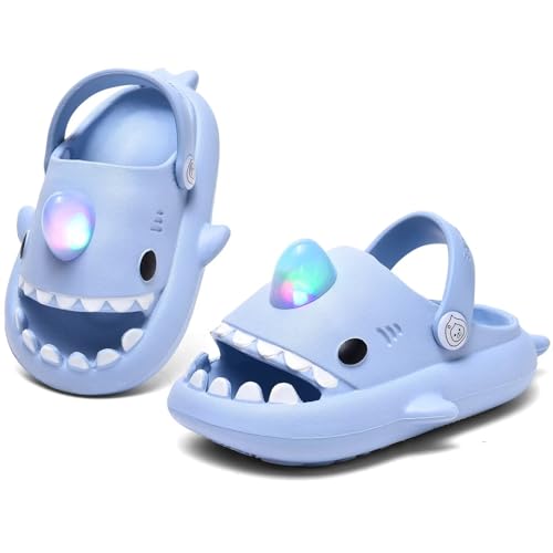 XPKWS Shark Slides Kids Clogs LED Light up Garden Shoes Sharklas Boys Girls Mules Sandals Toddler Slippers Indoor Outdoor Non-slip