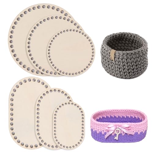Lot de 6 fonds de sac crochet et panier, fond en bois pour bricolage, sac à main, fournitures de tissage, artisanat, décoration de la maison (ovale)
