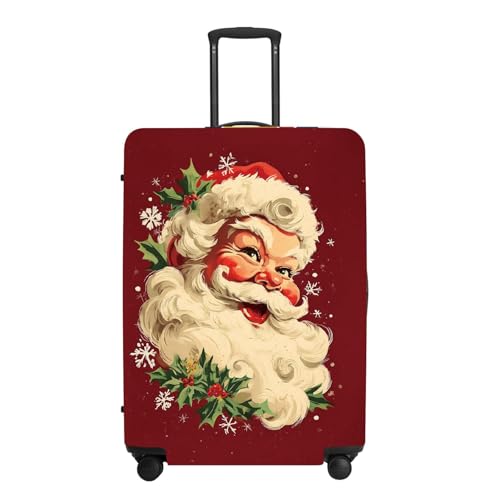 Image of Retro Santa Luggage Cover - Vintage Saint Nicholas with Holly and Snowflakes, Suitcase Protector 24 26 Inch