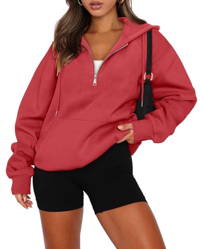 onlypuff Women Half Zipper Pullover Sweatshirt Long Sleeve Hoodies Kangaroo Pocket Fleece Basic Sweater