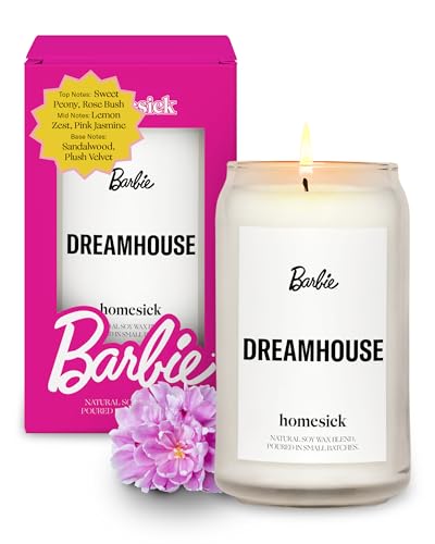 Homesick Scented Candles for Home (Barbie Dreamhouse) - 13.75 oz Long-Lasting Soy Wax Blend Jar Candle Gifts for Women for All Occasions, 60-80 Hours Burn Time - Notes of Lemon, Rose & Sandalwood